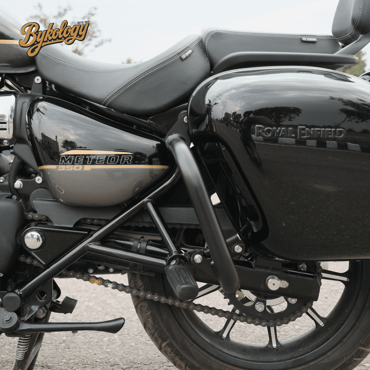 Pannier Guards for Royal Enfield Meteor 350 – Bykology 5 Pannier Guards for Royal Enfield Meteor 350 – Bykology - Image 5
